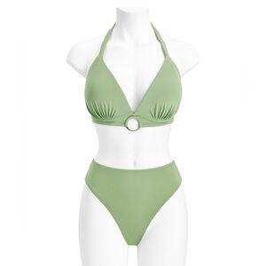 Swimsuit Bikini Set Sage Green Halter‎ Top 38 D Ring Shade & Shore NWOT